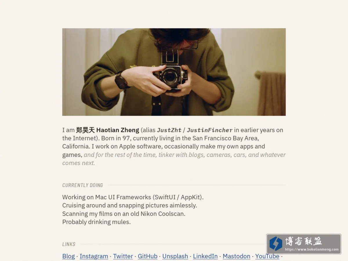 郑昊天 Haotian Zheng (a.k.a JustZht) 的网站快照