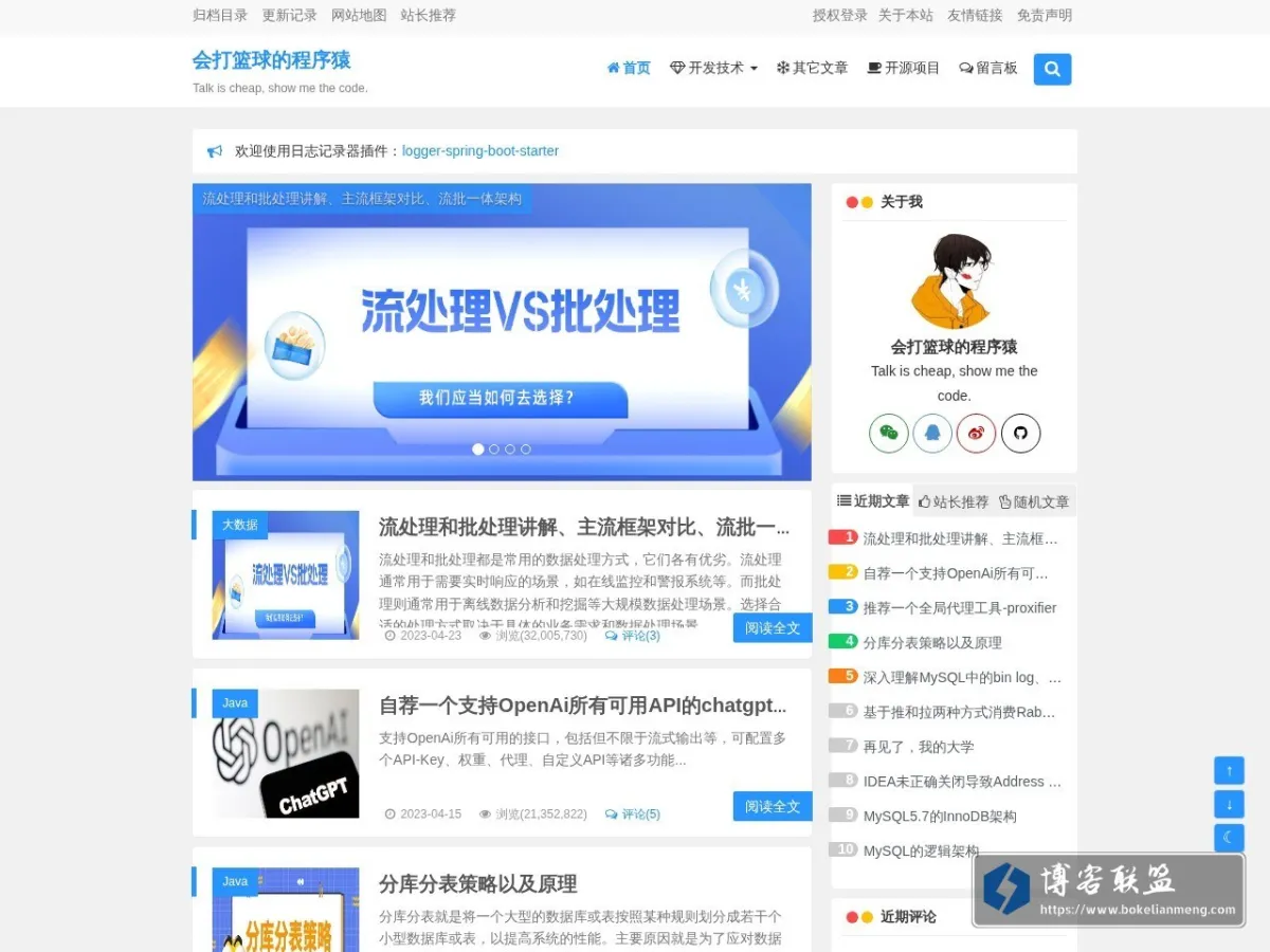 会打篮球的程序猿 的网站快照