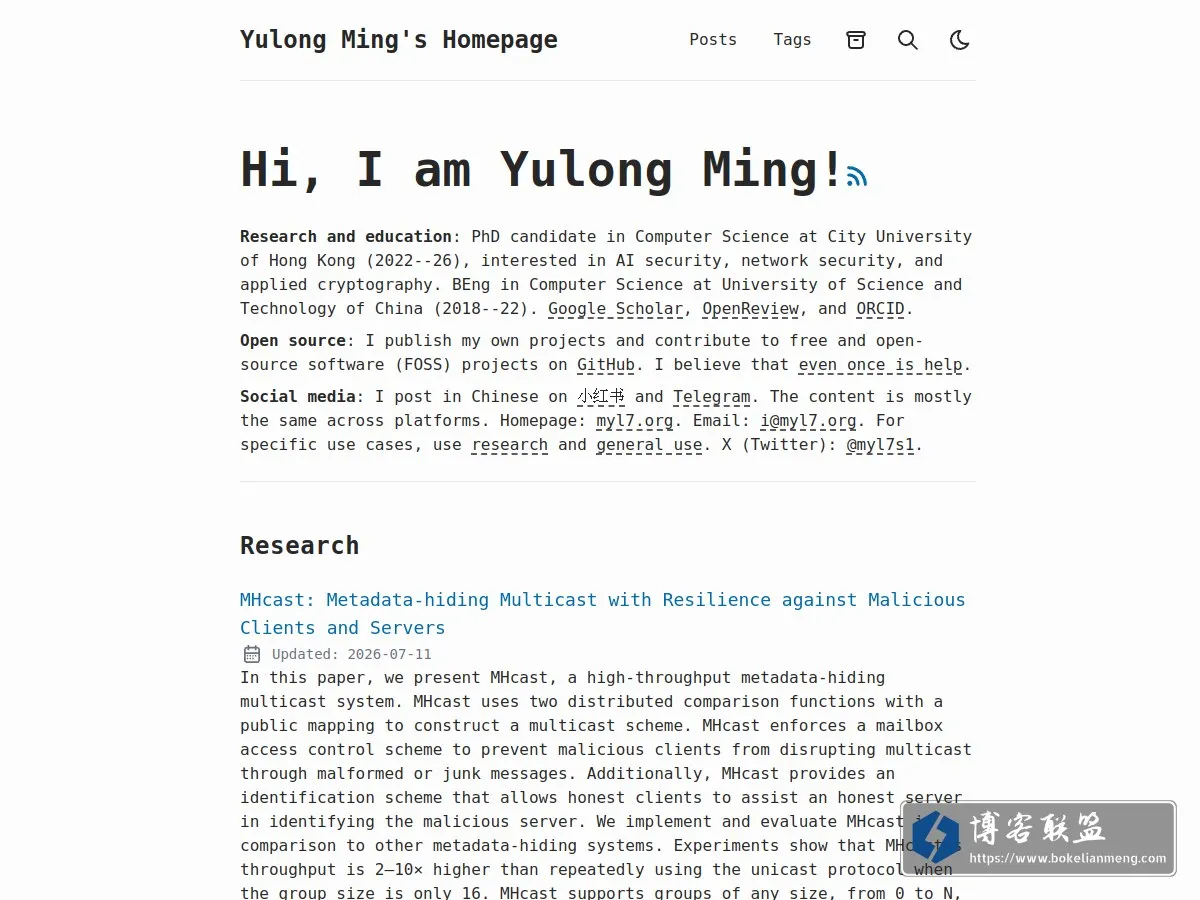 Yulong Ming's Homepage 的网站快照