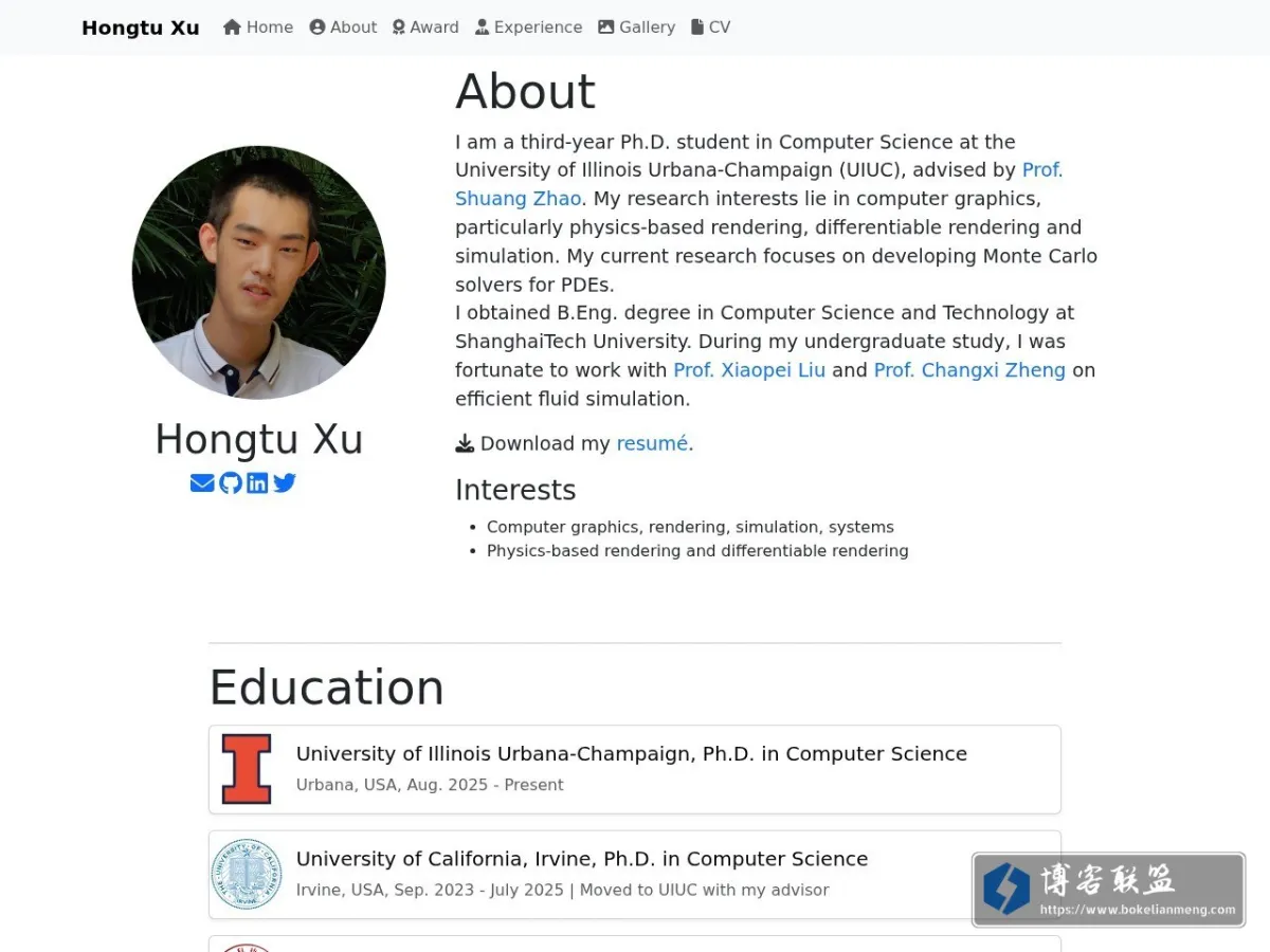 Hongtu's Homepage 的网站快照